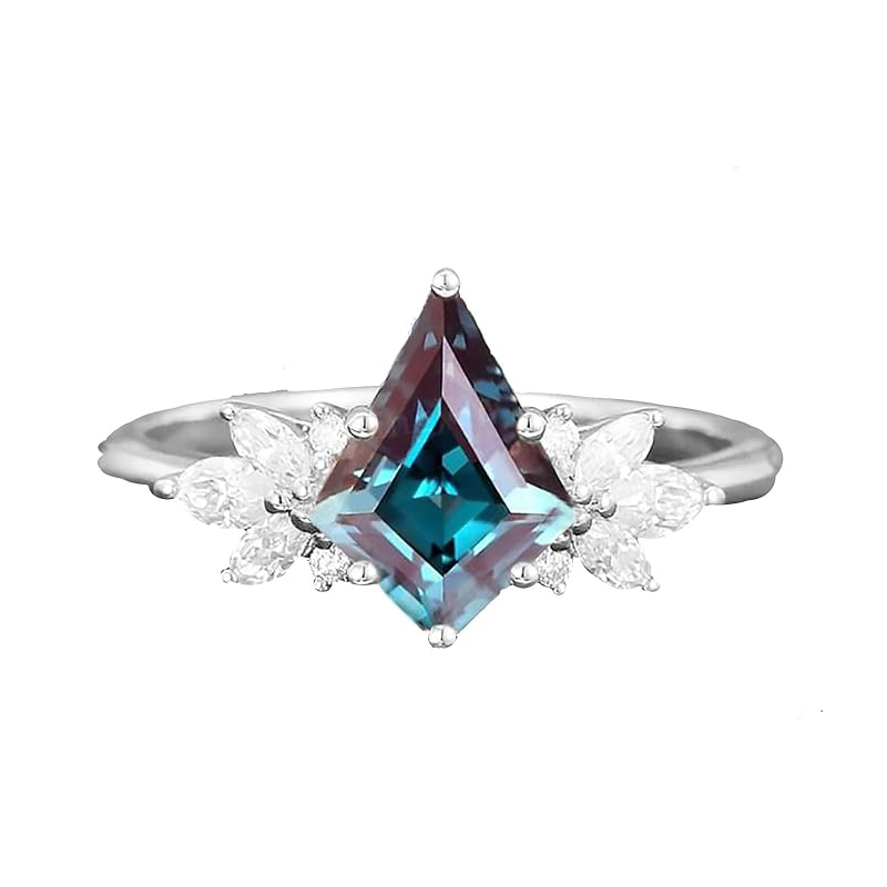 14K White Gold Alexandrite With Moissanite Ring-1