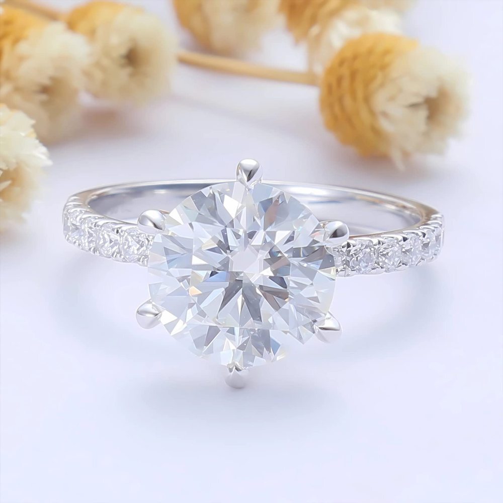 Anello nuziale in oro bianco 10K con moissanite circolare-4