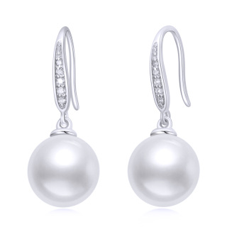 10K White Gold Circular Pearl Bead Drop Earrings-9
