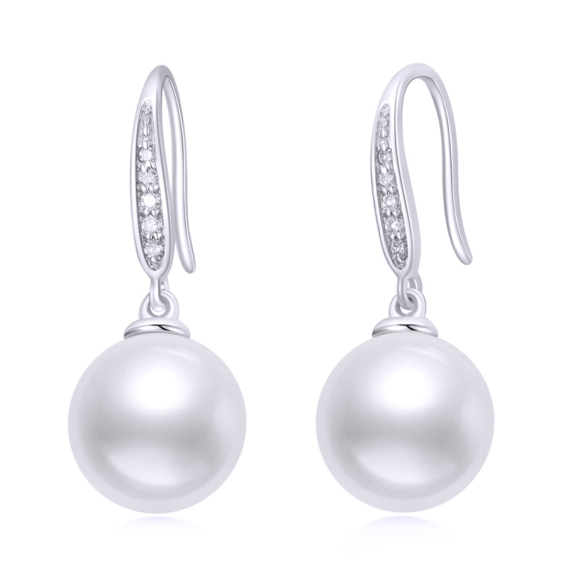 10K White Gold Circular Pearl Bead Drop Earrings-17