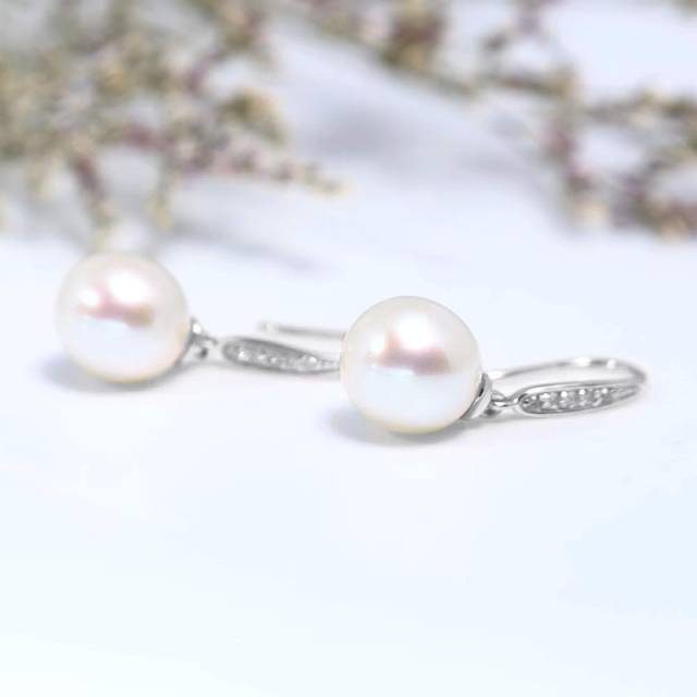 Boucles d'oreilles pendantes en or blanc 14 carats avec perles circulaires-3