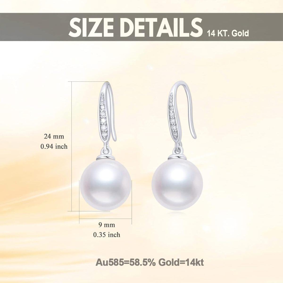 10K White Gold Circular Pearl Bead Drop Earrings-4