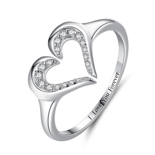 10K White Gold Round Cubic Zirconia Personalized Engraving Heart Open Ring-6