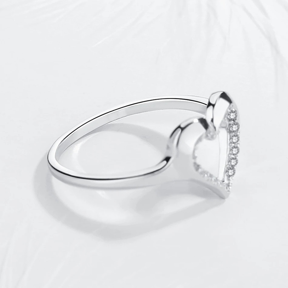 Anello aperto a forma di cuore con incisione personalizzata in zirconia cubica circolare in oro bianco 14K-3