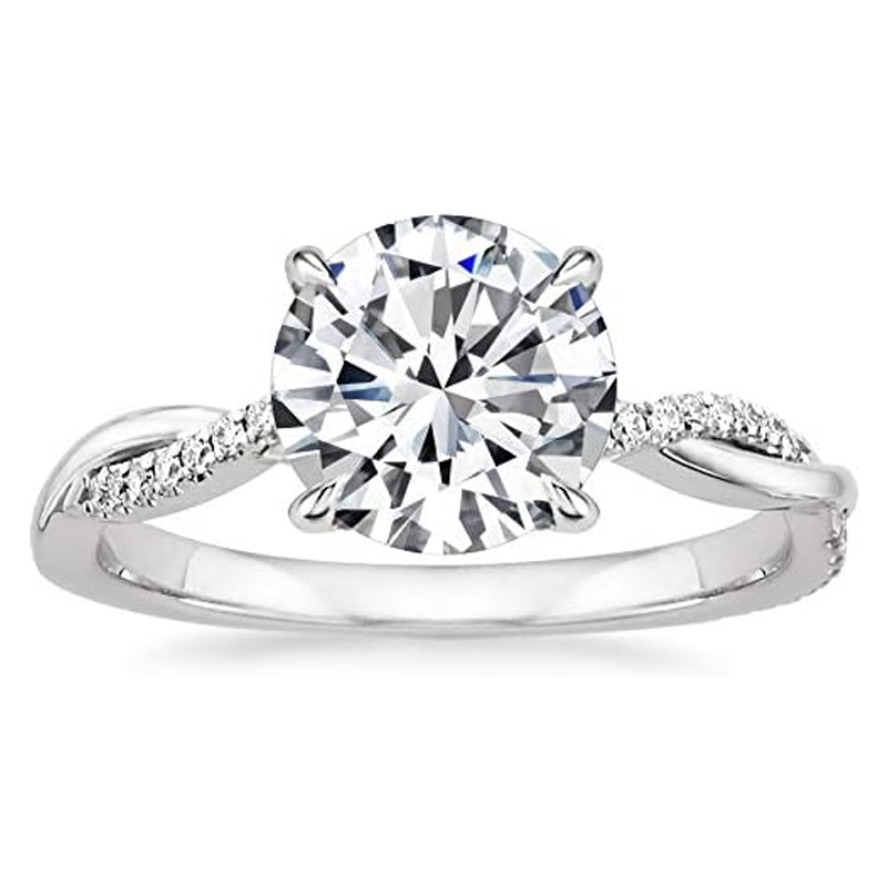 Anel de noivado de casal com zircônia cúbica em formato circular de ouro branco 10K com gravação personalizada-3