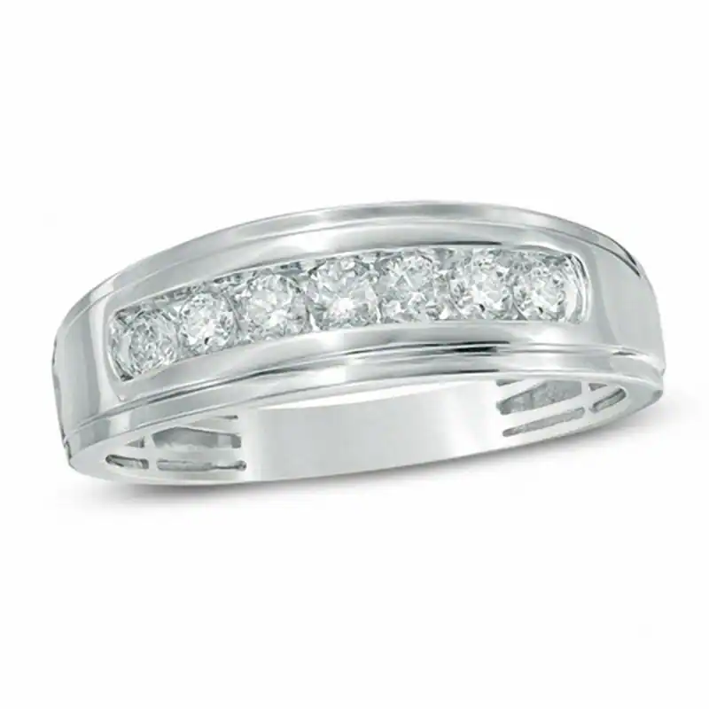 Anillo de bodas para hombre en oro blanco de 10 quilates con diamantes redondos creados en laboratorio de 0,5 quilates de peso total, color D, claridad VVS1, 3EX-1