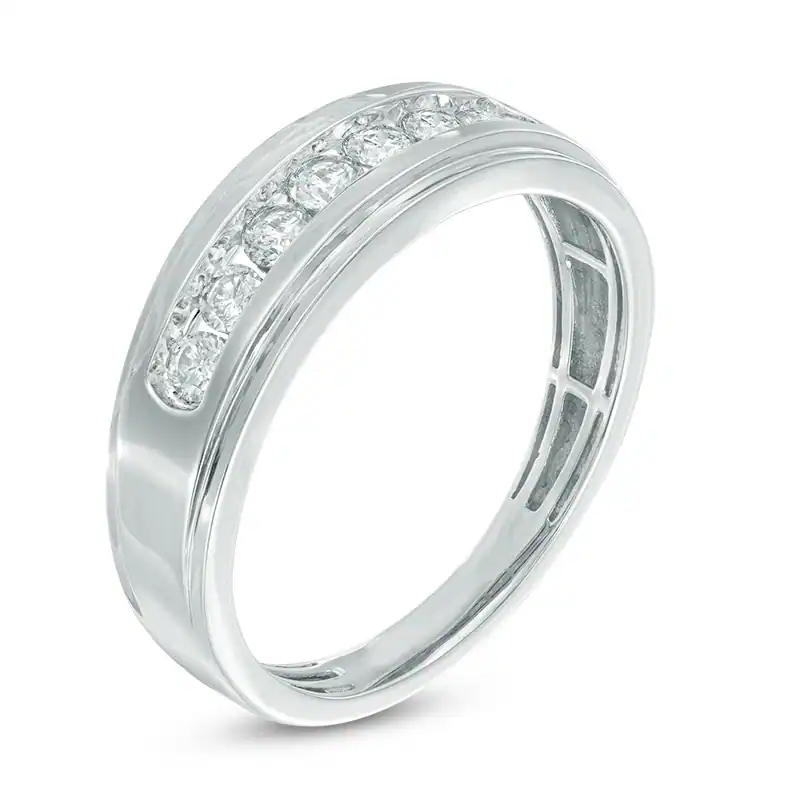 Anillo de bodas para hombre en oro blanco de 10 quilates con diamantes redondos creados en laboratorio de 0,5 quilates de peso total, color D, claridad VVS1, 3EX-3
