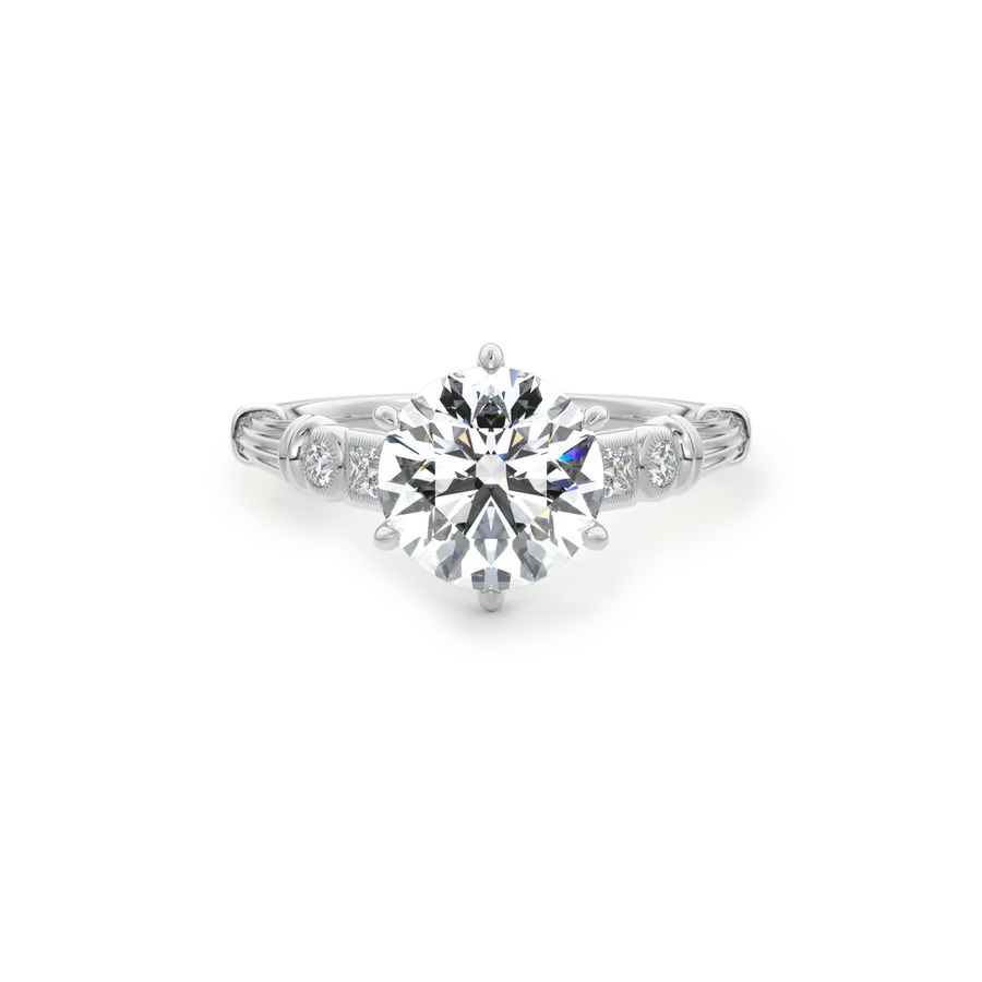 10K White Gold 0.67 to 3.17 CT. T.W Round Lab Created Diamond & Moissanite Engagement Ring D Color VVS1-VS1 Clarity 3EX-1