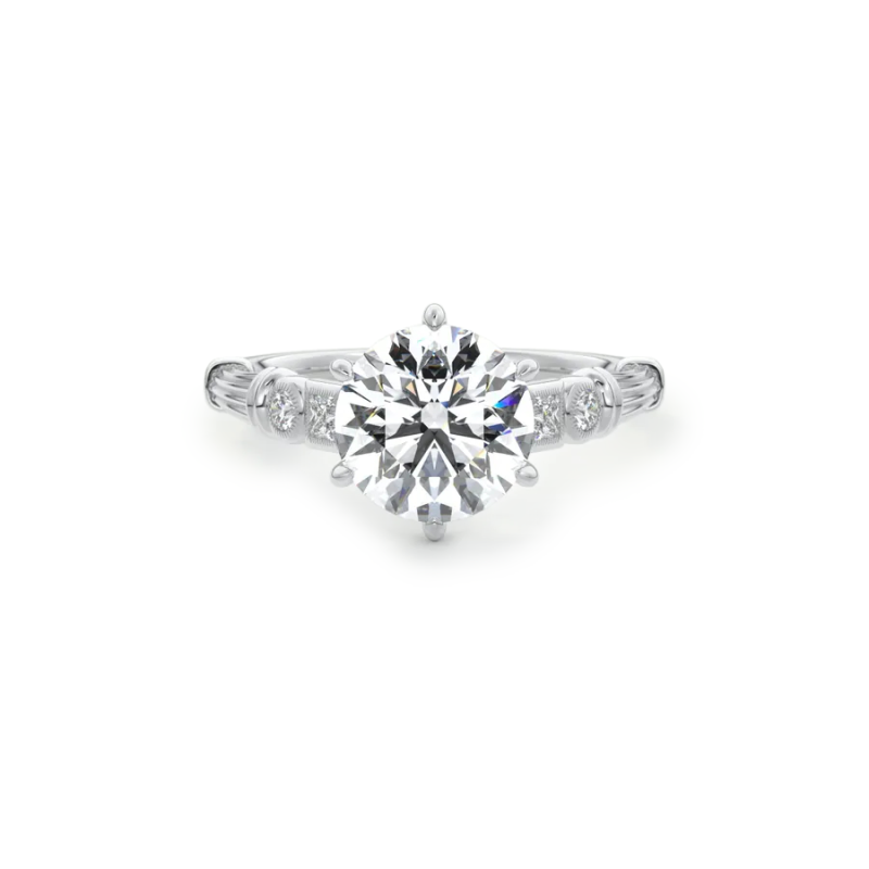 10K White Gold Circular Shaped Lab Created Diamond & Moissanite Personalized Engraving Engagement Ring