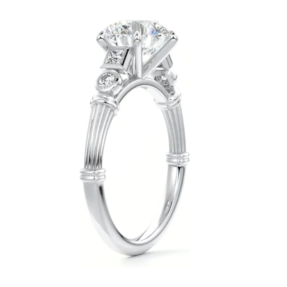 10K White Gold 0.67 to 3.17 CT. T.W Round Lab Created Diamond & Moissanite Engagement Ring D Color VVS1-VS1 Clarity 3EX-4