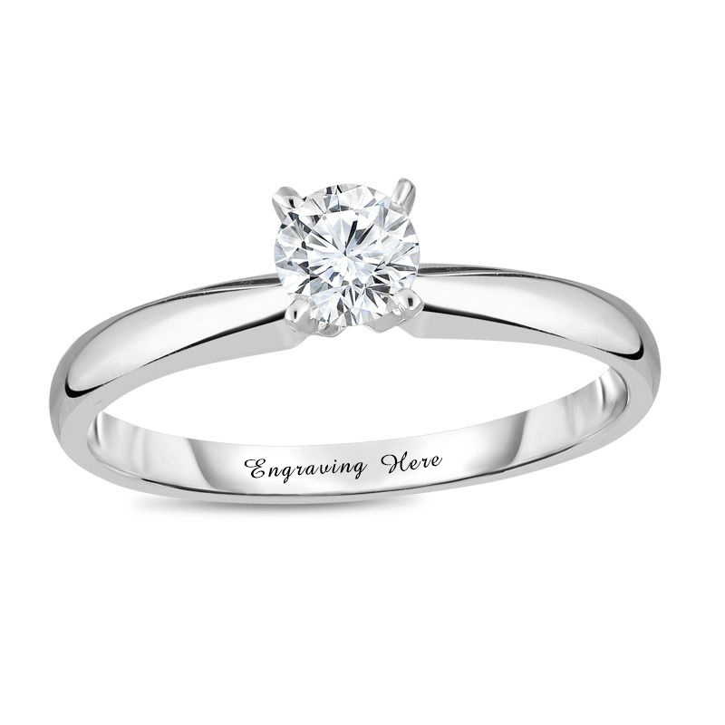 10K White Gold Circular Shaped Lab Created Diamond Personalized Engraving Wedding Ring-1