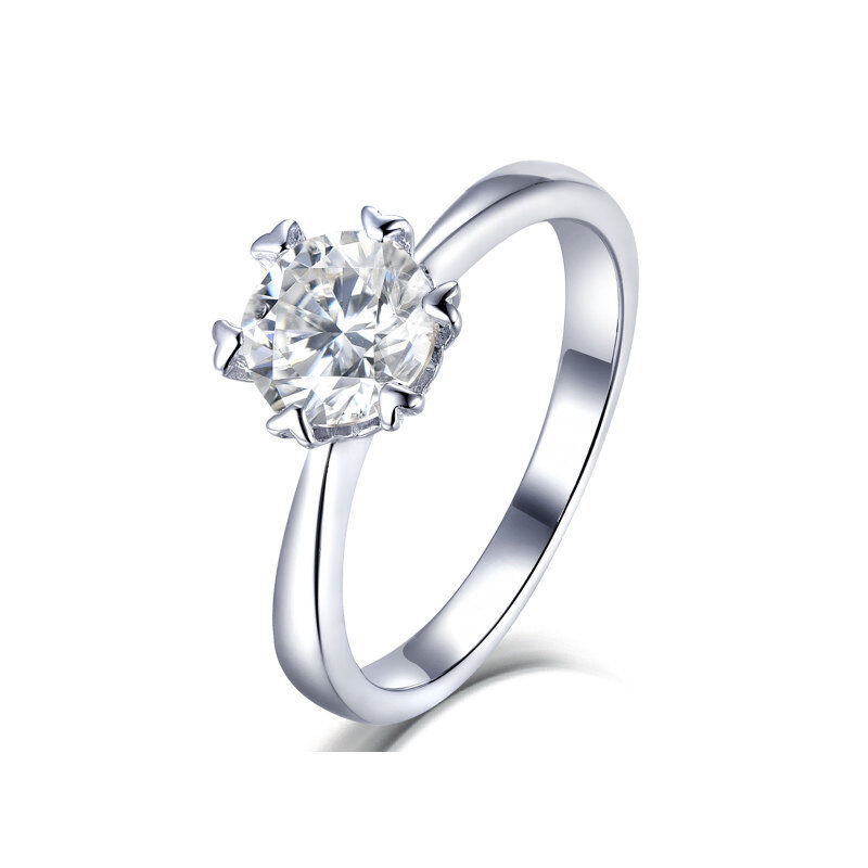 10K White Gold Round Shaped Moissanite Engagement Ring-14