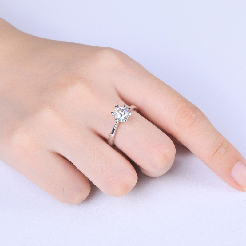 10K White Gold Round Shaped Moissanite Engagement Ring-5