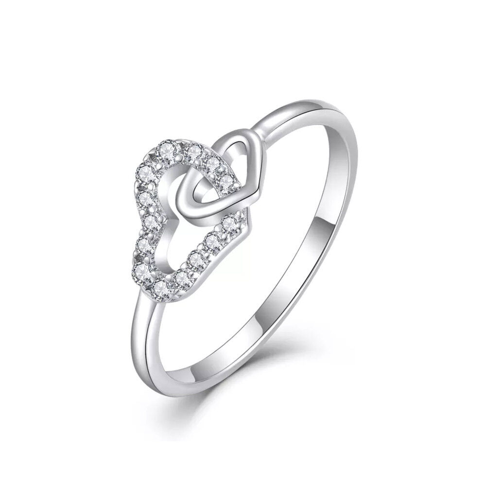 10K White Gold Circular Shaped Moissanite Personalized Engraving & Couple Engagement Ring-1
