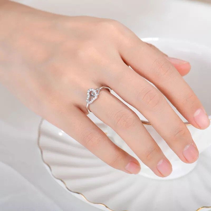 10K White Gold Circular Shaped Moissanite Personalized Engraving & Couple Engagement Ring-2