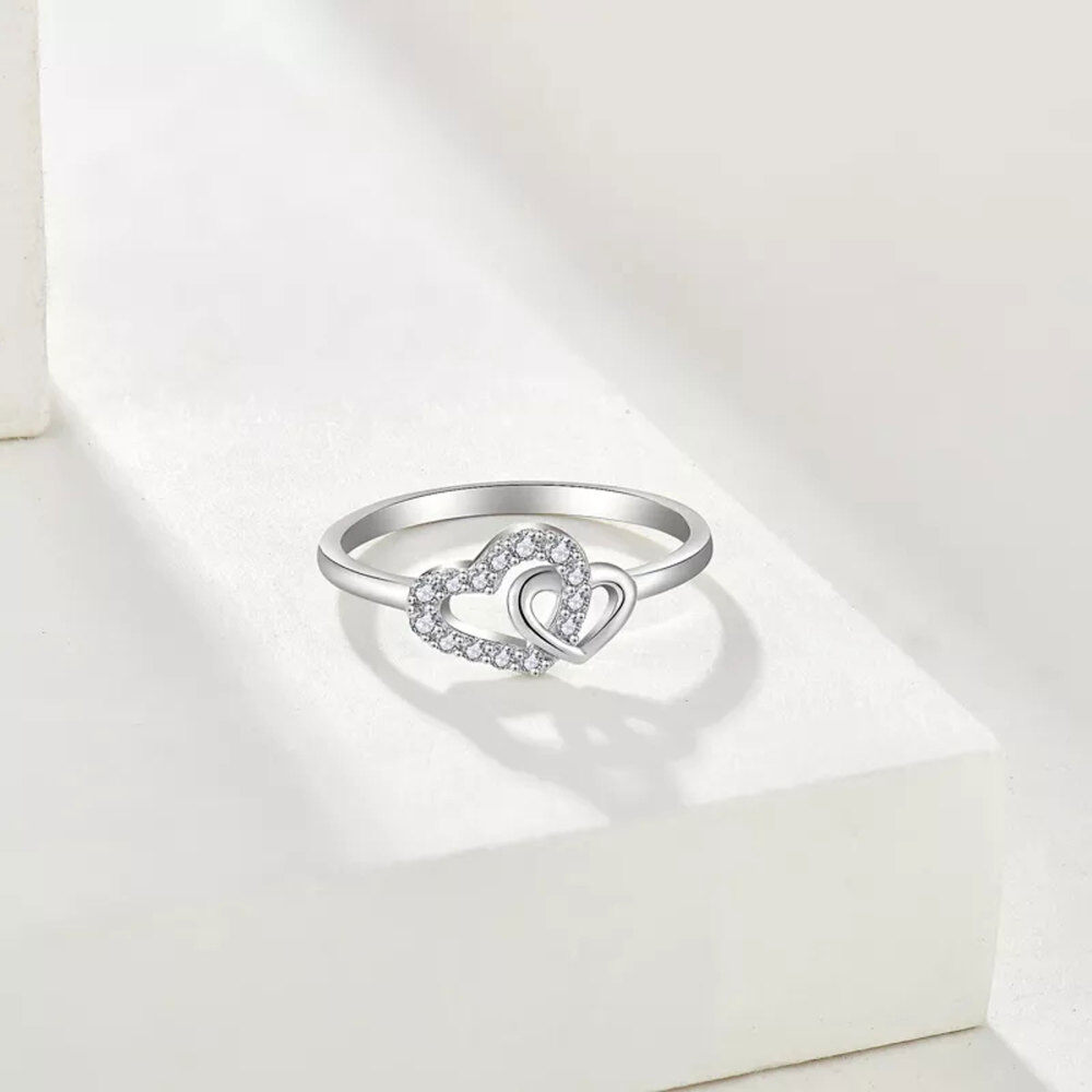 10K White Gold Circular Shaped Moissanite Personalized Engraving & Couple Engagement Ring-3