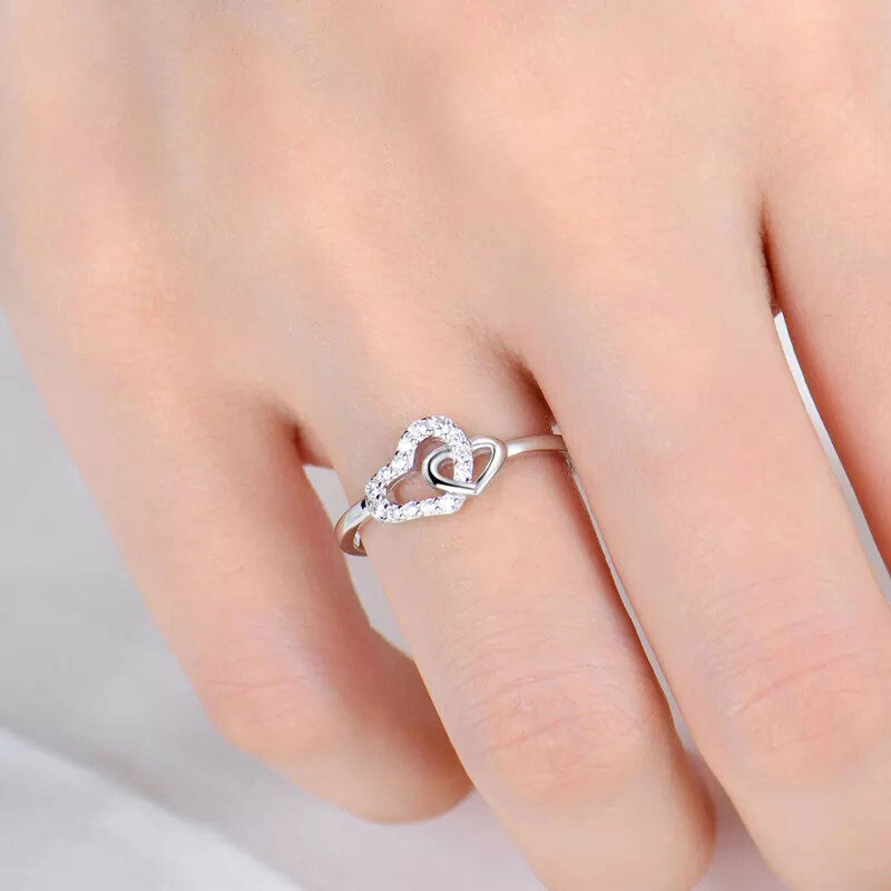 10K White Gold Circular Shaped Moissanite Personalized Engraving & Couple Engagement Ring-4