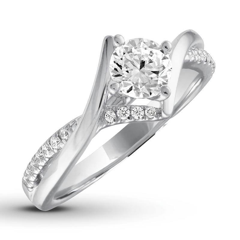 14K White Gold Round Shaped Moissanite Personalized Engraving Engagement Ring-2