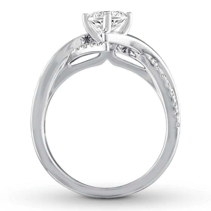 14K White Gold Round Shaped Moissanite Personalized Engraving Engagement Ring-3