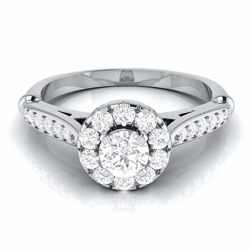 10K White Gold Round Shaped Moissanite Personalized Engraving Engagement Ring-2