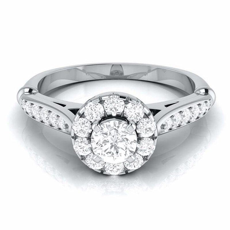 10K White Gold Round Shaped Moissanite Personalized Engraving Engagement Ring-2