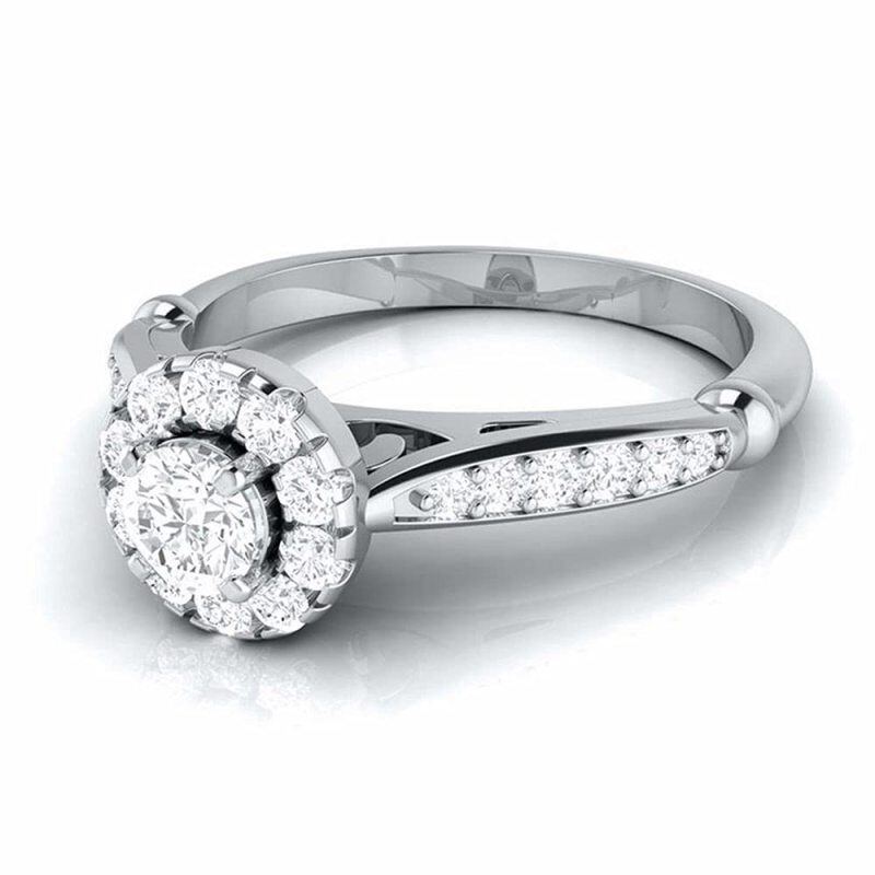 10K White Gold Round Shaped Moissanite Personalized Engraving Engagement Ring-3