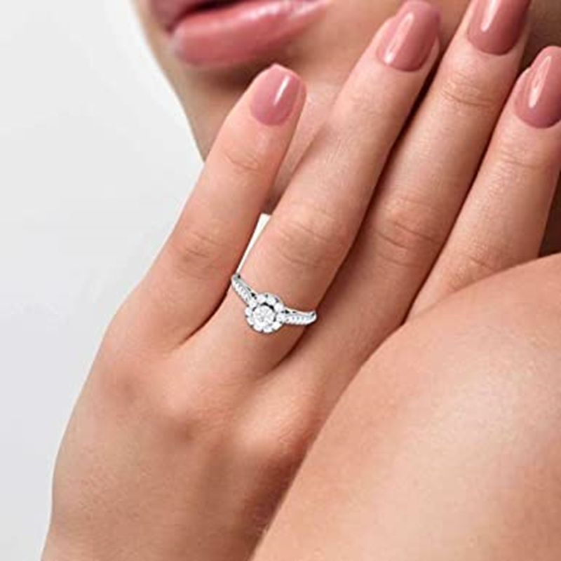 10K White Gold Round Shaped Moissanite Personalized Engraving Engagement Ring-4