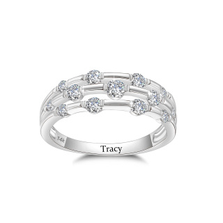 10K White Gold Circular Shaped Moissanite Personalized Engraving Wedding Ring-6