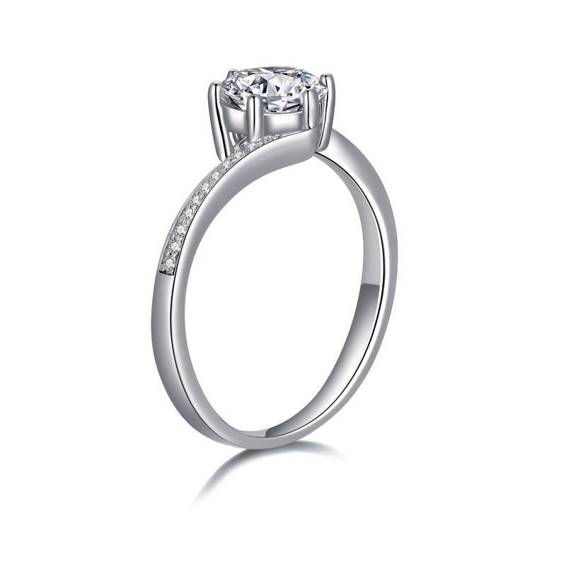 خاتم مويسانيت دائري الشكل من الذهب الأبيض عيار 18 قيراط-4