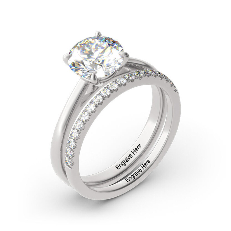 10K White Gold 1.5 to 5 CT Round Moissanite Couple Bridal Set-3