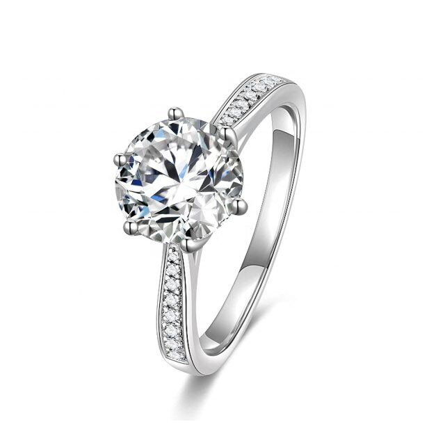 Bague de mariage en moissanite de forme circulaire en or blanc 10 carats-1