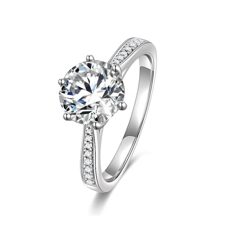 10K White Gold Round Shaped Moissanite Wedding Ring-11