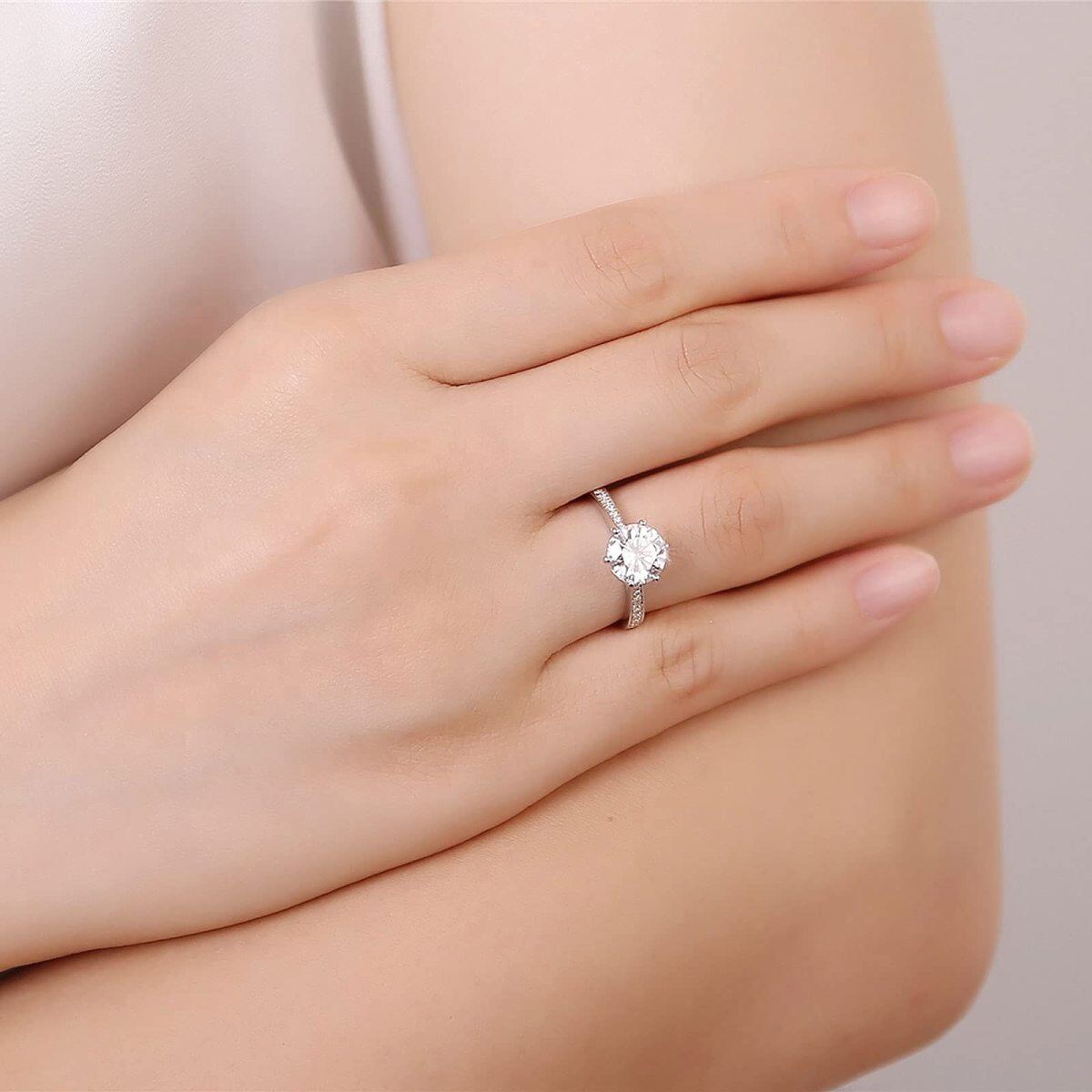 Bague de mariage en moissanite de forme circulaire en or blanc 10 carats-2