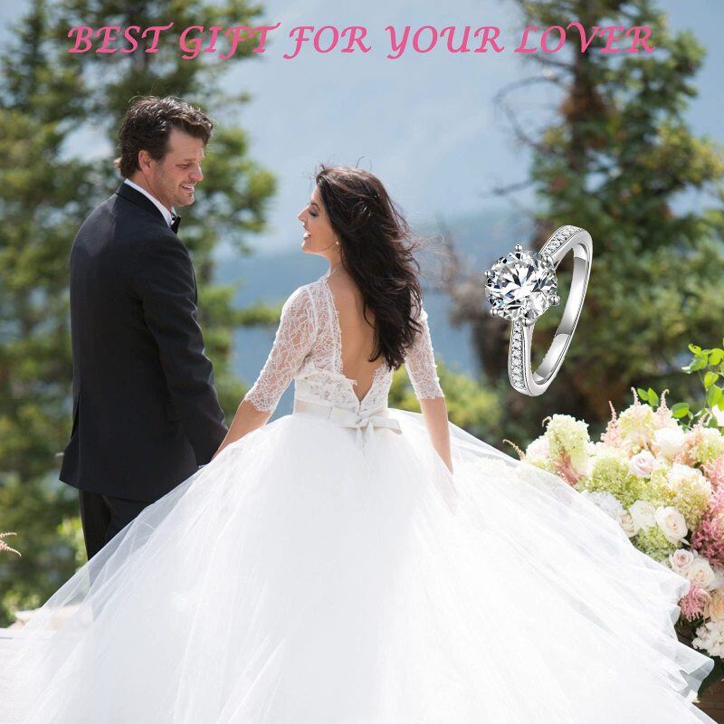 Obrączka ślubna z białego złota próby 10K o okrągłym kształcie z moissanitem-3