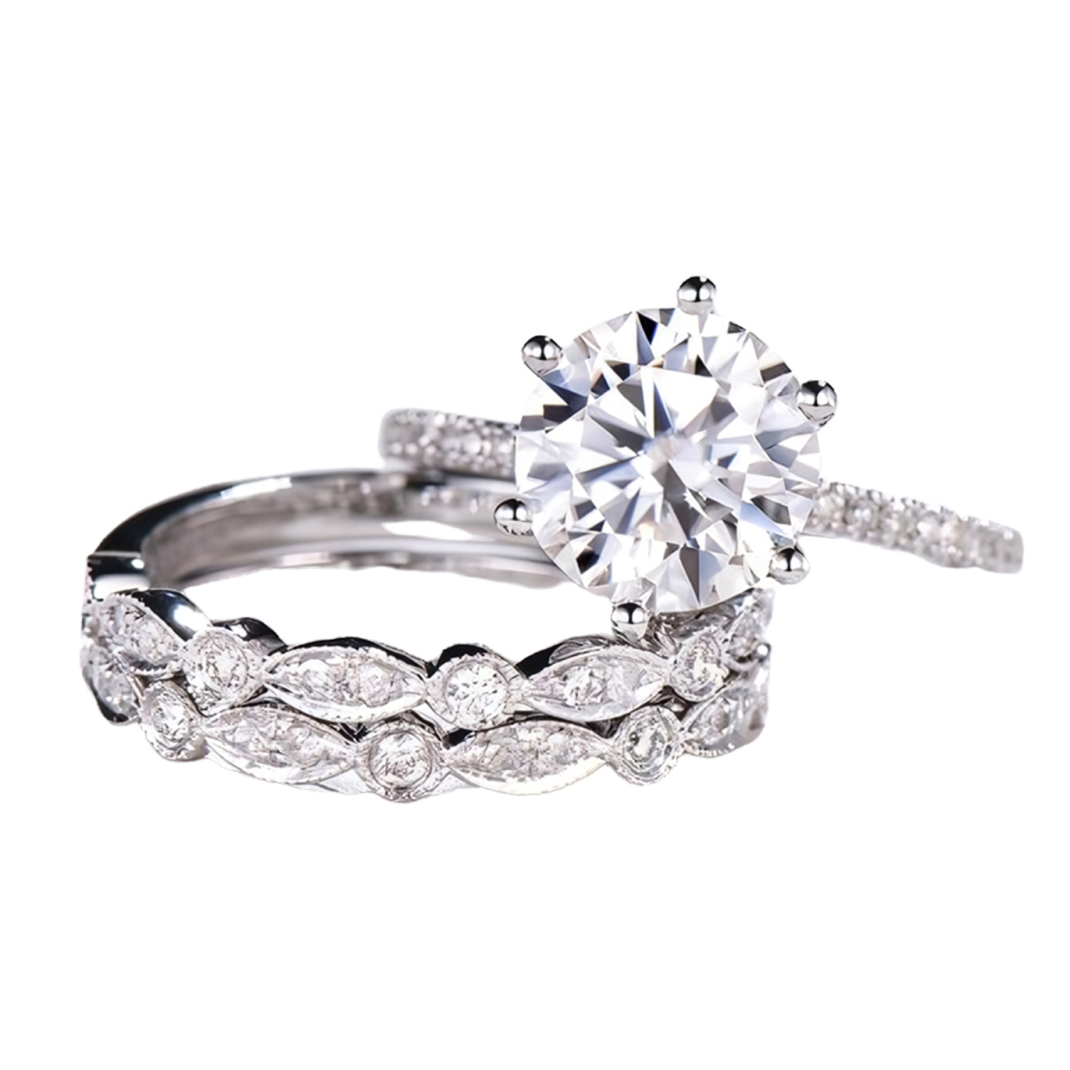 Bague de mariage en moissanite de forme circulaire en or blanc 10 carats-1