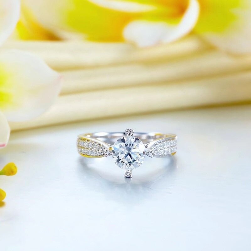 خاتم زفاف من الذهب الوردي عيار 10 قيراط مرصع بحجر الموزانيت بقطع دائري-5