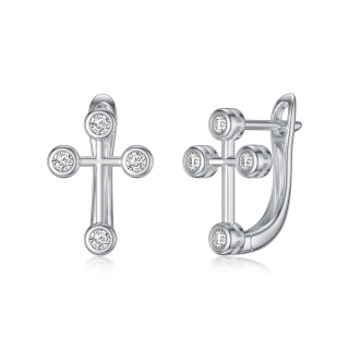 10K White Gold Round Cubic Zirconia Cross Stud Earrings-30