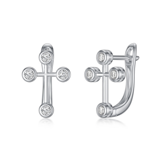 10K White Gold Round Cubic Zirconia Cross Stud Earrings