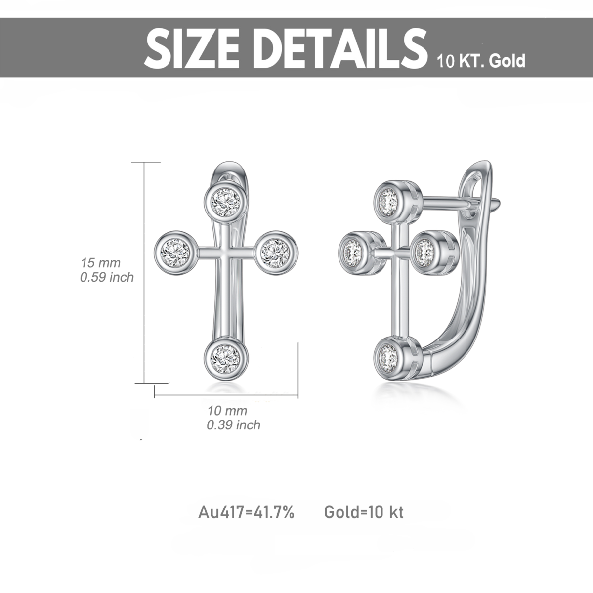 10K White Gold Round Cubic Zirconia Cross Stud Earrings-6