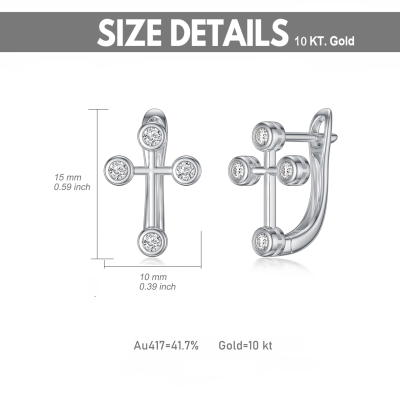 10K White Gold Round Cubic Zirconia Cross Stud Earrings-6