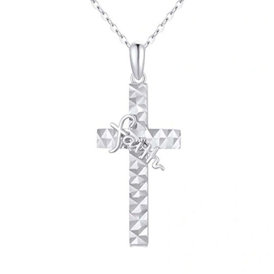 10K White Gold Cross Necklace for Women