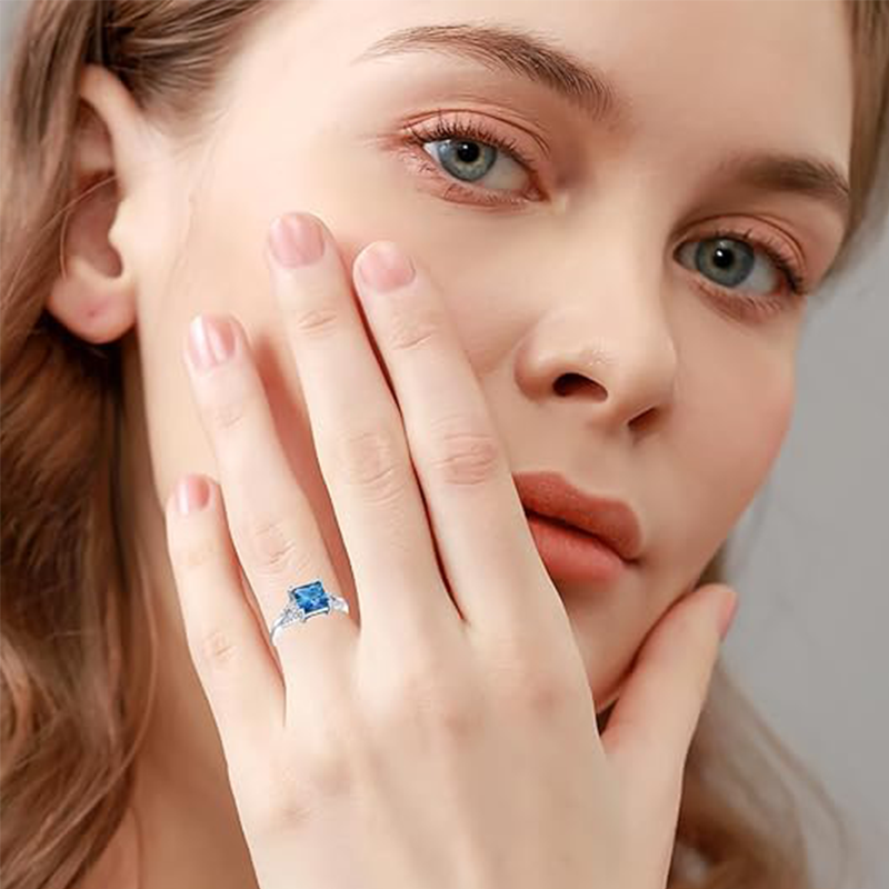 Anello nuziale in oro bianco 10K con cristalli e pietra di nascita personalizzata-2