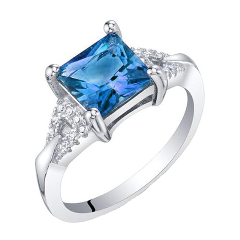 Anello nuziale in oro bianco 10K con cristalli e pietra di nascita personalizzata-3