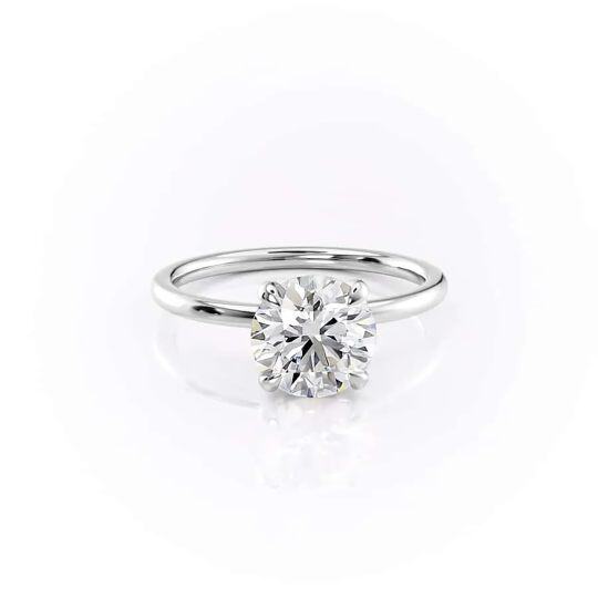 10K White Gold 1 CT Circular Moissanite Personalized Engraving Engagement Ring