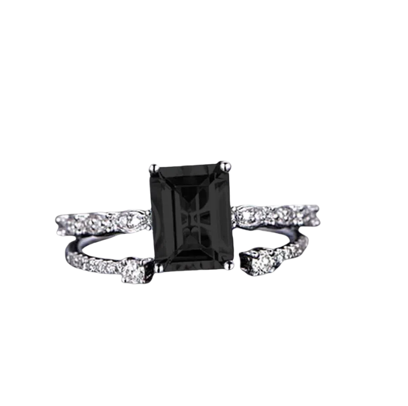 10K White Gold 2 CT.T.W. Emerald Cut Black Moissanite Couple Bridal Set-9