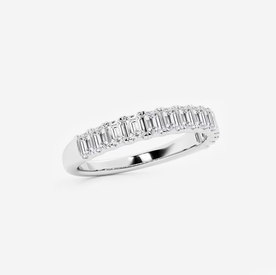 Alliance personnalisée en or blanc 10 carats, diamant taille émeraude de 1 carat, créée en laboratoire, D VVS1-VS1 3EX-1