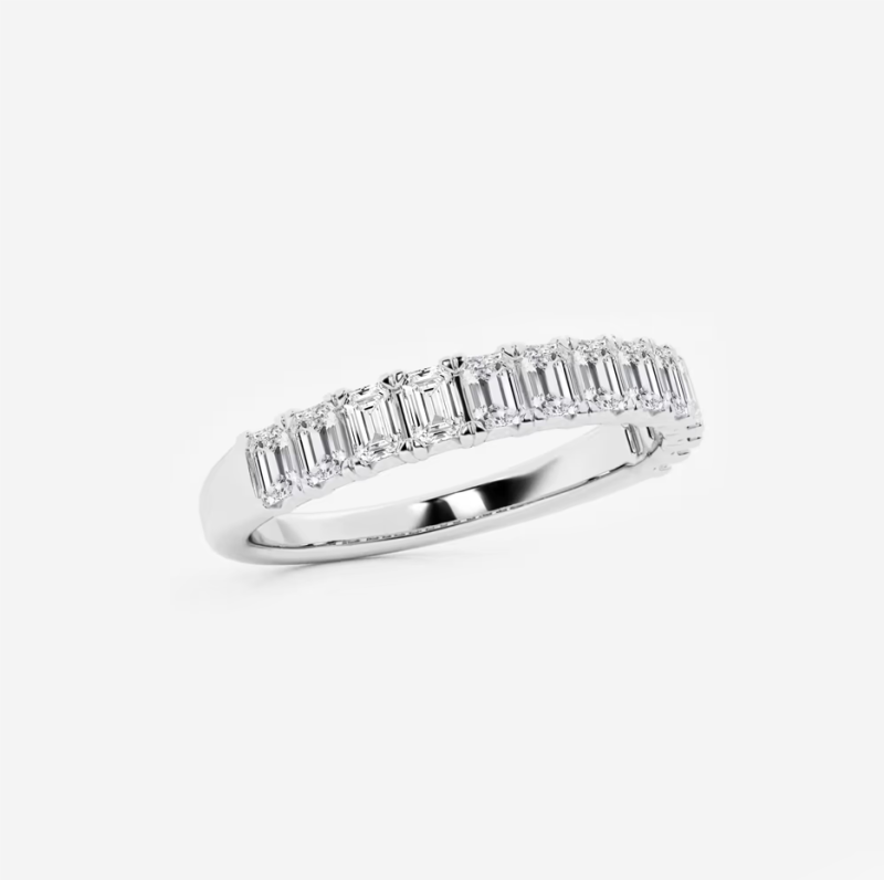 10K White Gold 1 CT.T.W. Emerald Cut Lab Created Diamond Custom Wedding Band D VVS1-VS1 3EX-18