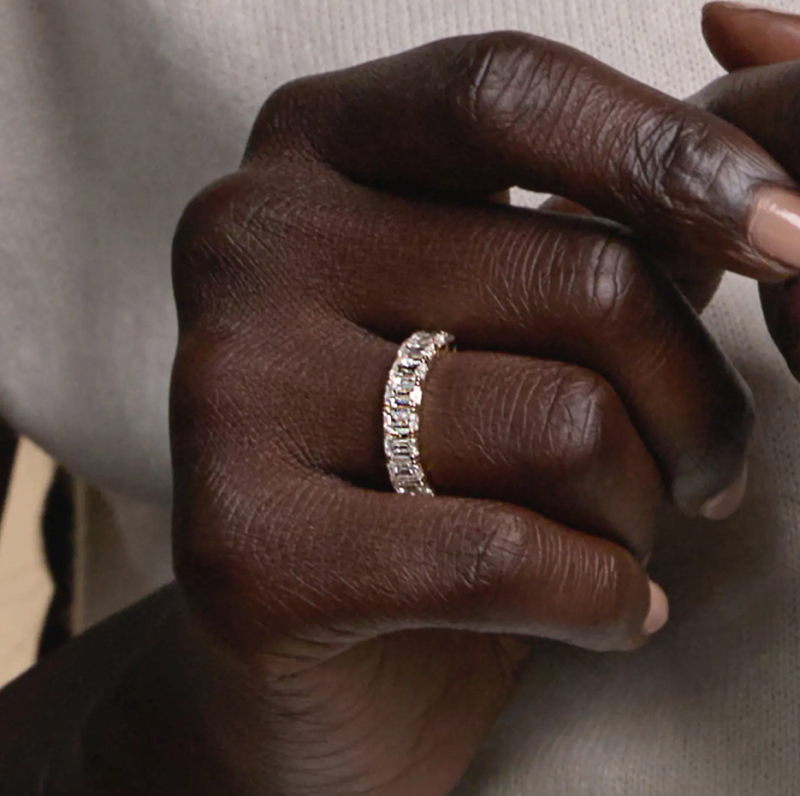 10K White Gold 1 CT.T.W. Emerald Cut Lab Created Diamond Custom Wedding Band D VVS1-VS1 3EX-2