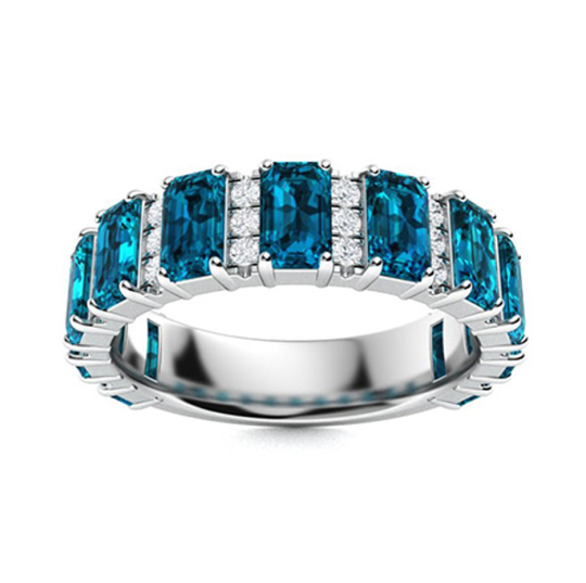 10K White Gold 3.3 CT Emerald Cut Lab Created Gemstone & 0.3 CT Round Cut Diamond Couple Wedding Band