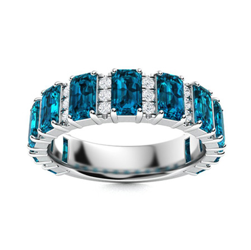 10K White Gold 3.3 CT Emerald Cut Lab Created Gemstone & 0.3 CT Round Cut Diamond Wedding Band-11